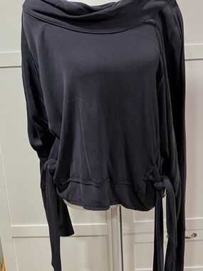 Free People Black Draped Tie-Hem Long Sleeve Top